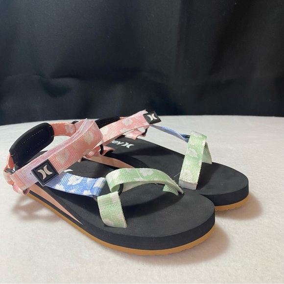 Hurley Shoes - Hurley Womens 8 Sandals Strap Pink Blue Green White Flowers Nylon
